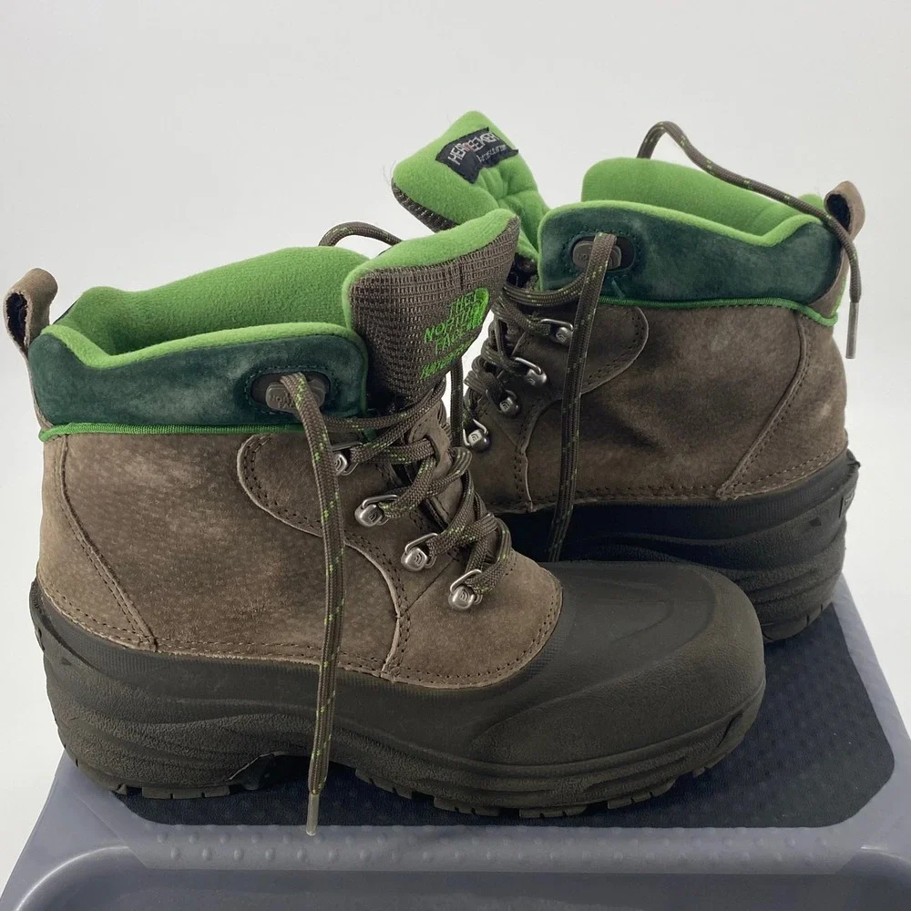 The North Face Boys‎ Size 5 Heat Seeker Waterproof Winter Boots Gray Green